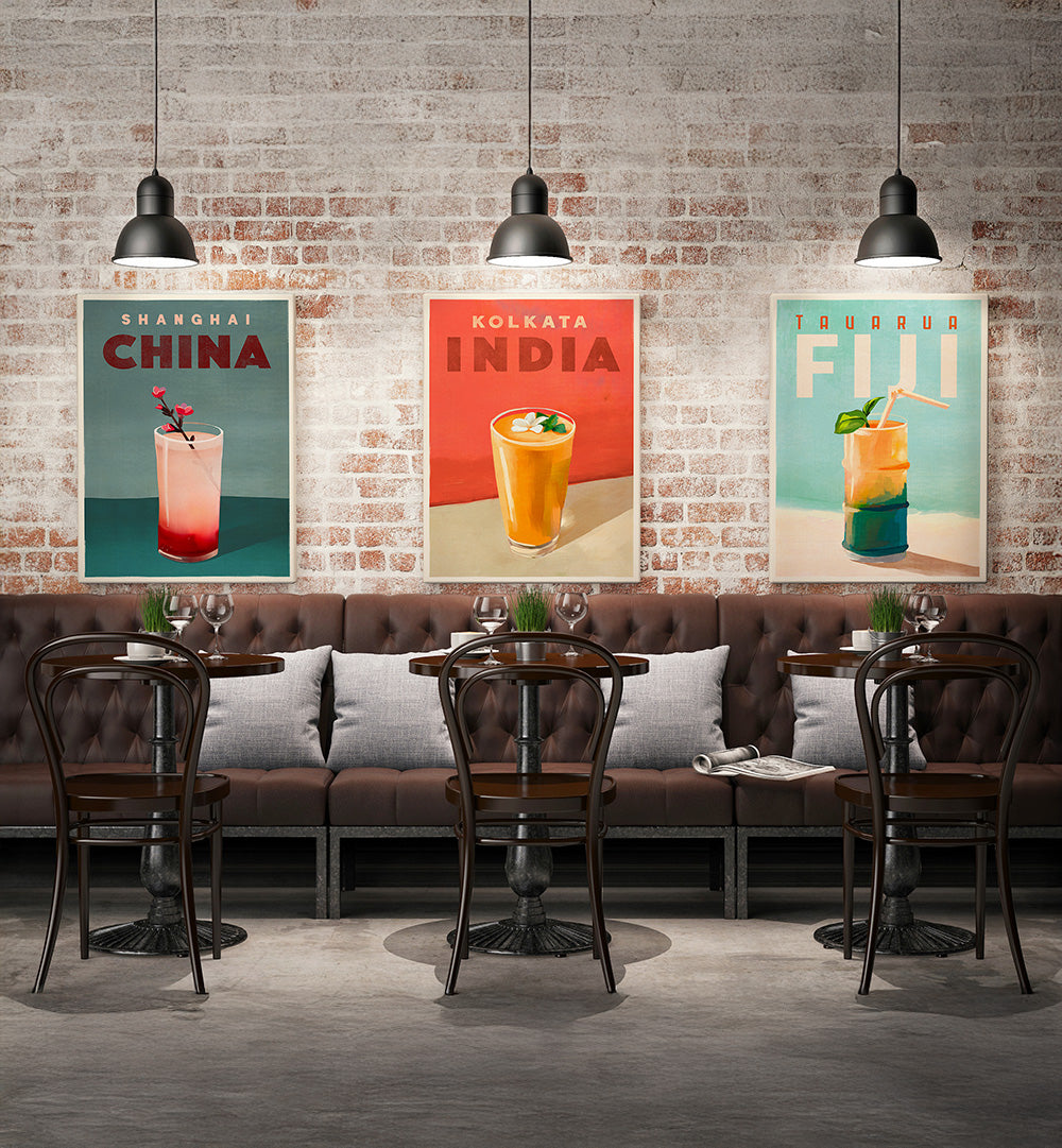 COCKTAIL CAPITALS SET , SET OF 3 PAINTINGS