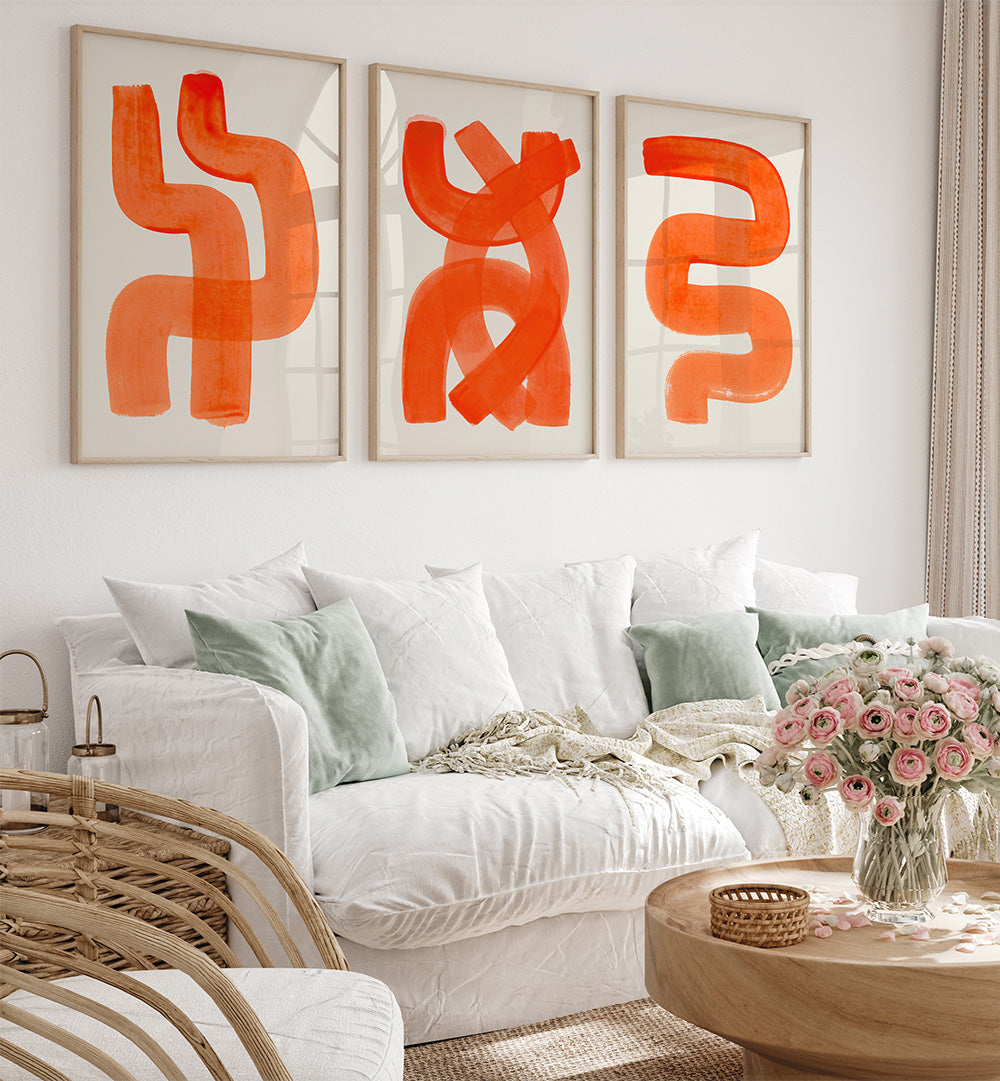 TANGERINE GESTURES SET , SET OF 3 PAINTINGS